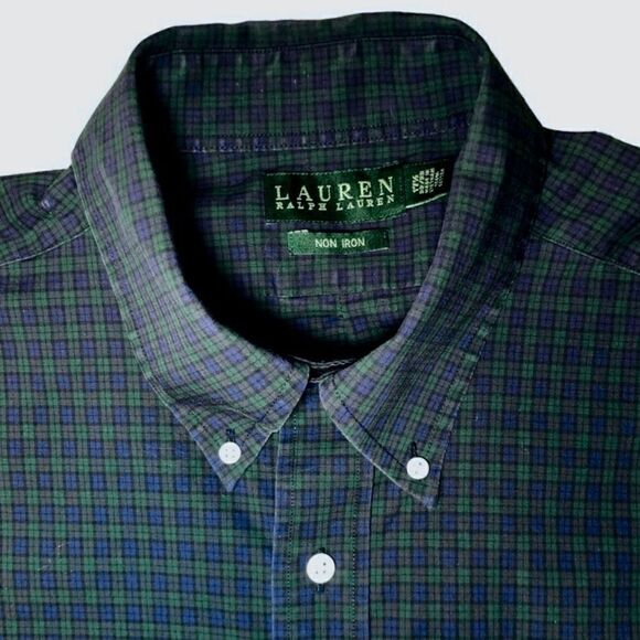 Lauren Ralph Lauren Non Iron Plaid Button Down in Navy/Green Men’s 17 1/2-32/33 - Picture 1 of 6